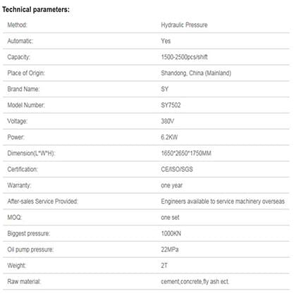 SY7502 Paver Machine Color Paver Brick Making Machine for Sale